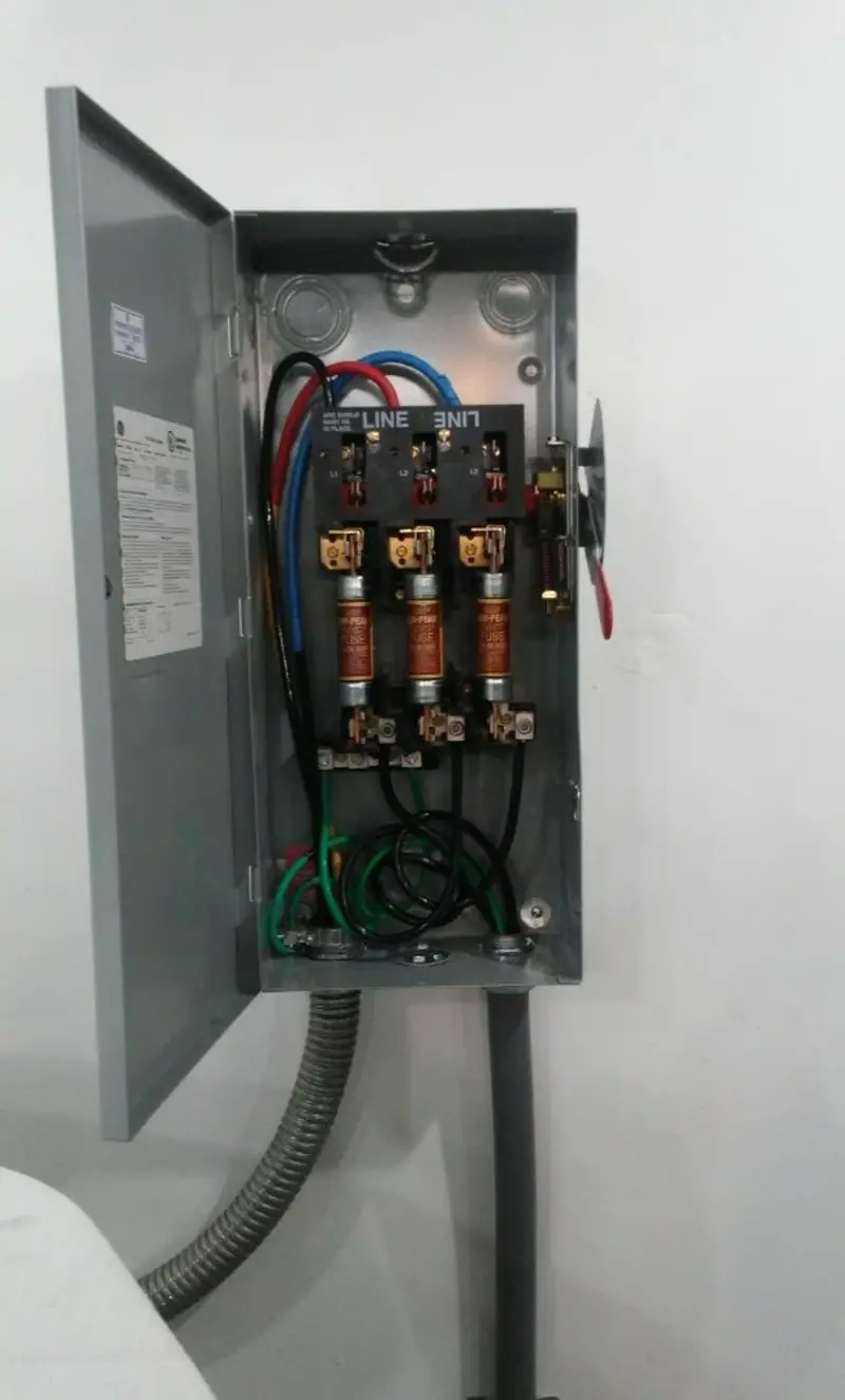 Three-phase disconnect switch installed for Electrical Wiring & Rewiring in New Roads